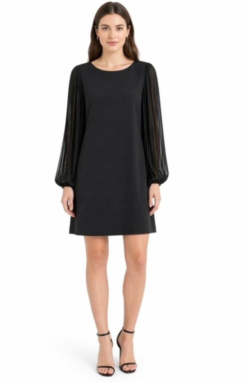 WHITE HOUSE BLACK MARKET Black Boatneck Pleated Sleeve Shift Dress // 4
